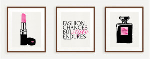 Set of 3 wall art Print Quote, Coco Chanel No.5 Lipstick Retro Canvas ...