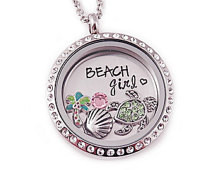 Personalized Beach Girl Charm Locket Necklace - Hand Stamped Stainless ...