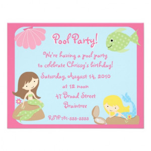 KRW Cute Mermaid Pool Party Invitations