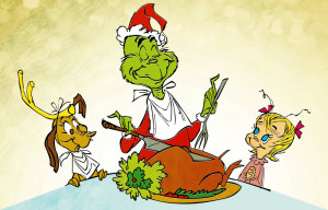 happy ending to the movie as the Grinch carves the roast beast.