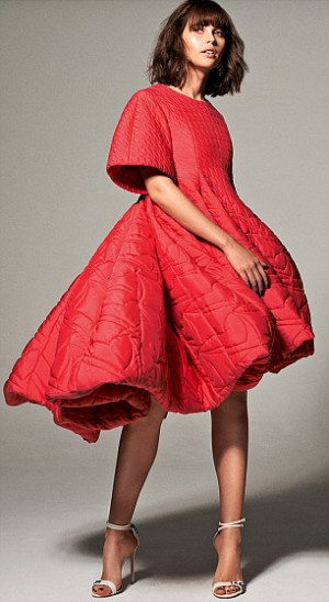 Felicity Jones pictured in a £14,500 silk red Christian Dior dress
