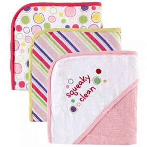Luvable Friends 3-Pack Embroidered Sayings Hooded Towels – Pink