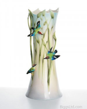 ... Franz Porcelain BAMBOO SONG BIRD LARGE VASE FZ01319 New In Box MINT