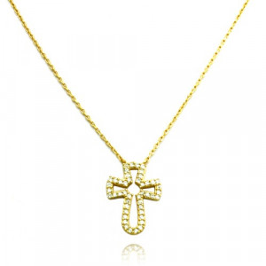 Yellow Gold Cross Necklace for Men