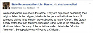 State Rep John Bennett is a racist, Islamophobic, derplahoman tool ...