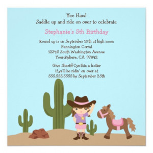 Fun cowgirl western girl birthday party invitation from Zazzle.com
