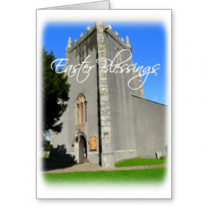 Easter Blessings-Old Church with Scripture Quote Greeting Cards