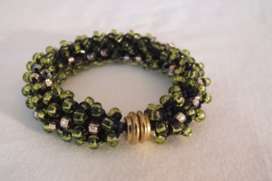 Emerald Green Pink Gold & Black Bracelet / Knitted Bracelet / Hand ...
