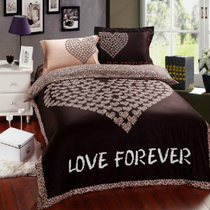 Brown-Leopard-print-love-Comforter-bedding-set-queen-romantic-gift ...