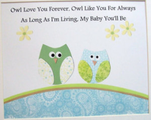 ... Boy Decor, Nursery Art, Owls, Quote, Owl Love You Forever, 8x10 Print