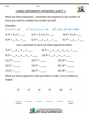 Grade Math Problems Using Exponents