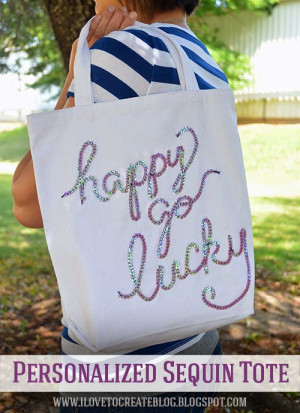 Personalized Sequin Quote Art Tote