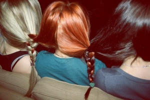 braid, friends, friendship, girls, hair, three friends, three girls ...