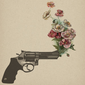 drawing, flowers, gun, no war, peace, vintage, First Set on Favim.com