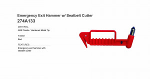 ... » Bus & Coach » Emergency Exit Hammer W/ - Seatbelt Cutter