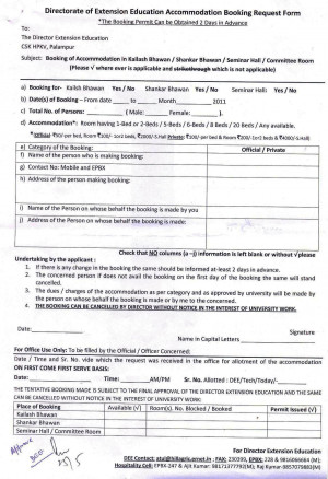 DIRECTORATE OF EXTENSION EDUCATION ACCOMMODATION BOOKING REQUEST FORM ...