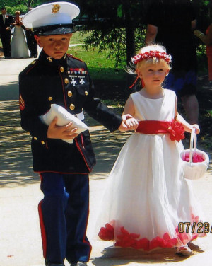 Aiden wearing his Dress Blues as ring bearer for his brother Kevin's ...