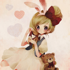 anime, bunny, cute, girl, illustration, kawaii, pink
