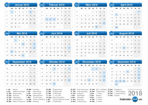 Laden Sie die kalender mit Feiertagen 2018 zum Ausdrucken.