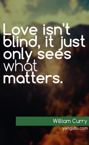 Love isn't blind, it just only sees what matters, ~ William Curry