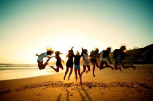 beach, friends, fun, jump, sad, summer, water