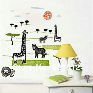 Black World of Animals Giraffe Lion Zebra Removable Wall Sticker Quote ...