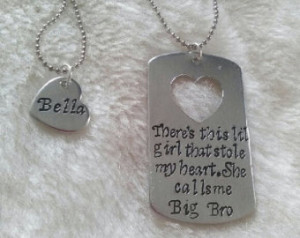Brother and Sister Gift Hand Stampe d Dog Tag & Heart Necklace SET ...
