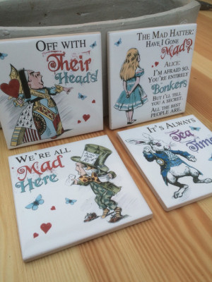 Alice in Wonderland Mad Hatter tea party ceramic coasters set of 4