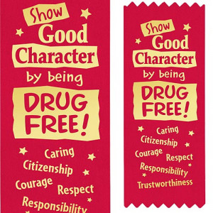 Show Good Character By Being Drug Free! Self-Stick Red Satin Gold-Foil ...