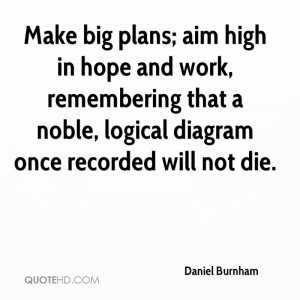Make big plans; aim high in hope and work, remembering that a noble ...