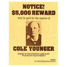 Cole Younger Outlaw Wanted Posters