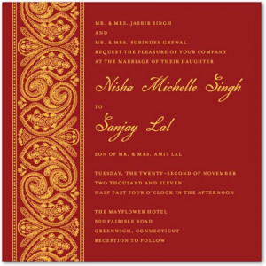 Signature White Wedding Invitations Woven Paisley – Rich Red