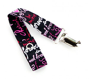 Pacifier Clip - Black and Pink Sayings Of Love