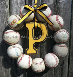 Baseball Love Wreath with Letter - Pittsburgh Pirates