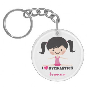 love gymnastics cartoon girl personalized name keychain