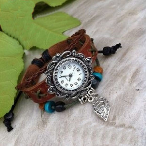 Fashion Handmade Wood Bead Leather Bracelet Watch Jewelry Hw75