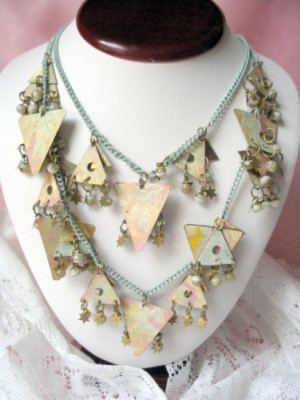 Stars, Triangle, Glass Bead, 2 Strand Necklace jewelry