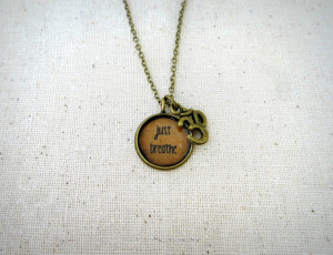 Just Breathe Inspirational Quote Pendant Necklace With Ohm Charm ...