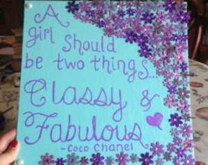 Coco Chanel Quote Canvas. Purple an d Teal with flowers and pearls ...