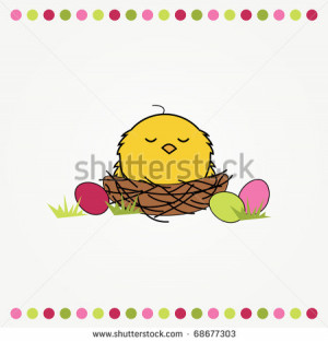 ... of a funny cartoon nest with eggs and chicken - stock vector