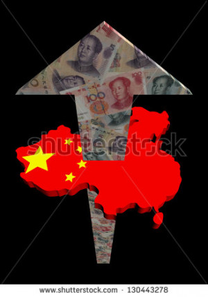Chinese yuan arrow and map flag illustration - stock photo