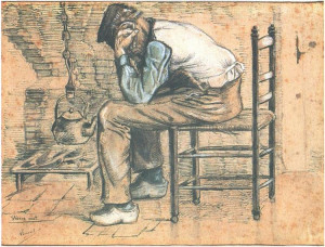 ... van Gogh's Peasant Sitting by the Fireplace (Worn Out) Watercolor