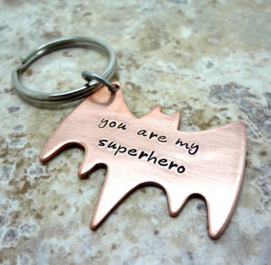 Superhero Key Chain - Hand Stamped Copper Batman Key Ring - Fathers ...