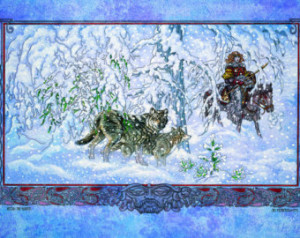 ... Goddess, Wolf, Horse, Warrior Princess, Fantasy, Landscape, Winter