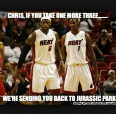 LeBron James (Left) is trying to say Chris Bosh (Right) is a dinosaur ...