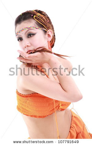 Cute girl in various dance costumes and fun poses - stock photo