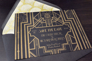 great gatsby inspired save the dates in a card