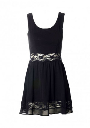 Home › Dresses Black Sheer Lace Detail Skater Dress