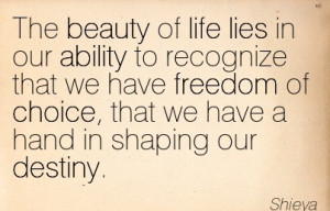 ... Freedom Of Choice, That We Have A Hand In Shaping Our Destiny