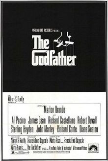 The Godfather written on a black background in stylized white ...